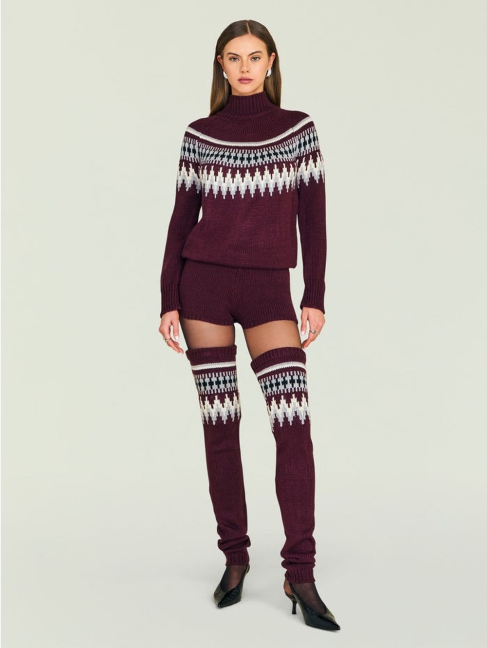 SER.O.YA Maroon Rocky Knit Turtleneck Sweater Romper Small Faire Isle